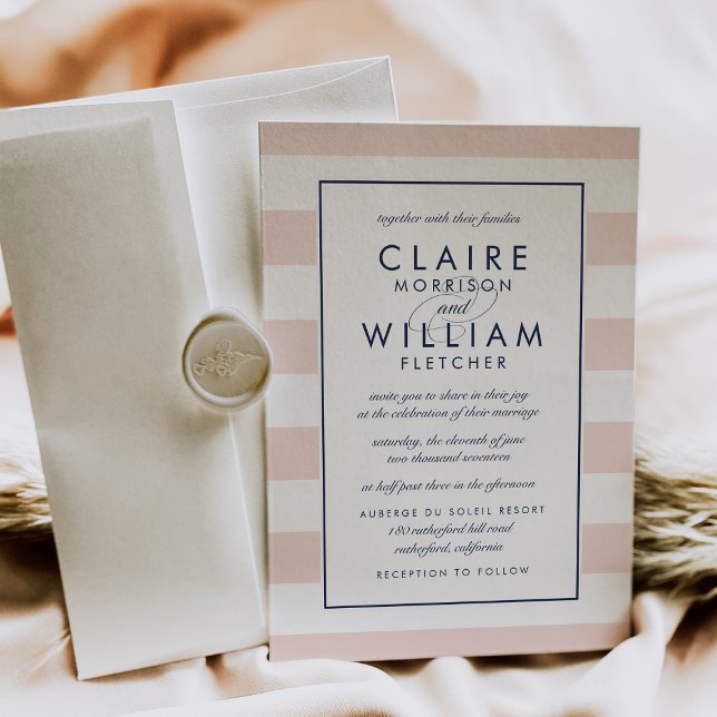 Metro Stripe Wedding Invitation | Blush and Navy (Creator Uploaded)