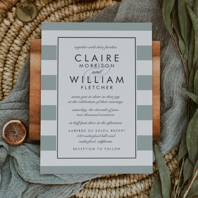 Metro Stripe Wedding Invitation | Greyed Jade (Creator Uploaded)