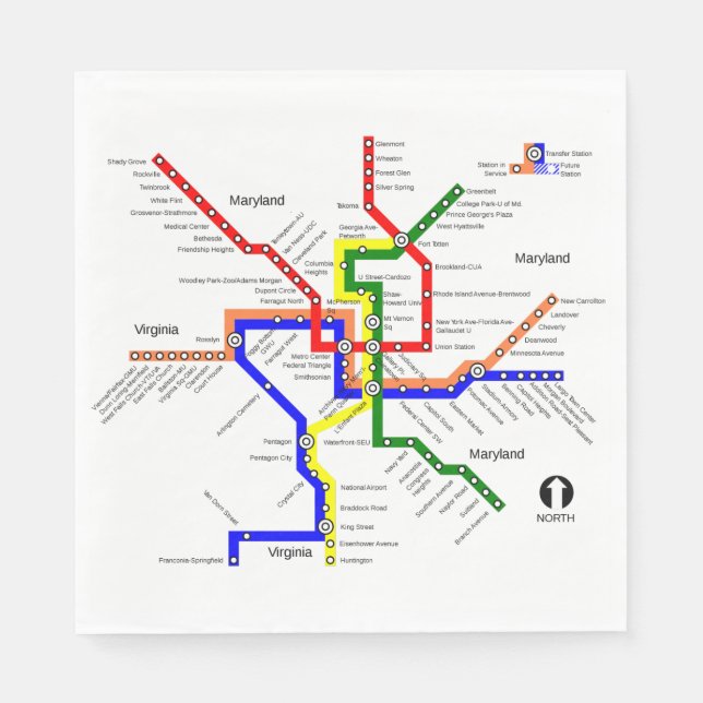 Metro Washington DC Subway Map Napkin (Front)