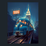 Metropolis Express | Art Deco New York Train Poster<br><div class="desc">Step back into the golden age of American travel with this stunning Art Deco poster. Celebrating the power and elegance of the Streamlined Moderne era, it features a magnificent New York train in all its polished, aerodynamic glory. The sleek lines and dynamic composition capture the very pulse of a city...</div>