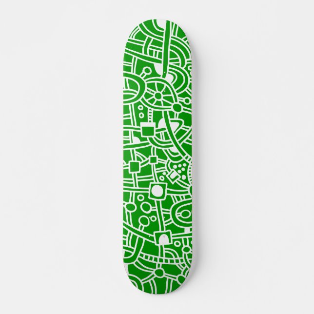 Metropolis II - White on Green Skateboard (Front)