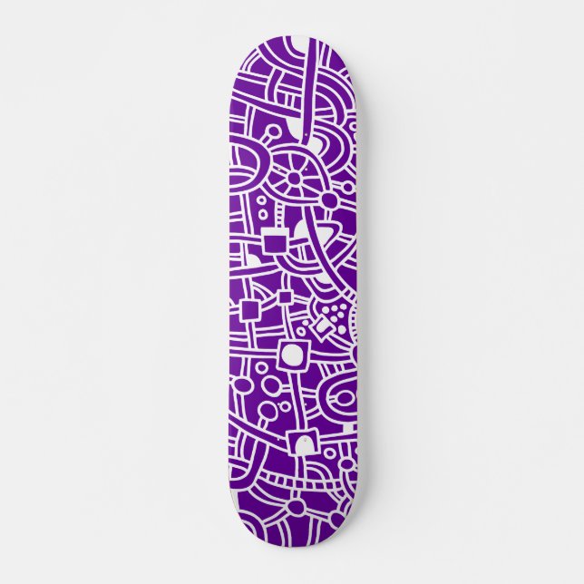Metropolis II - White on Purple Skateboard (Front)