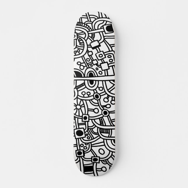Metropolis III - Black on White Skateboard (Front)