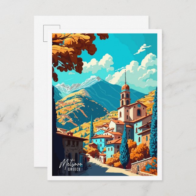 Metsovo Greece Art vintage travel illustration Postcard (Front/Back)