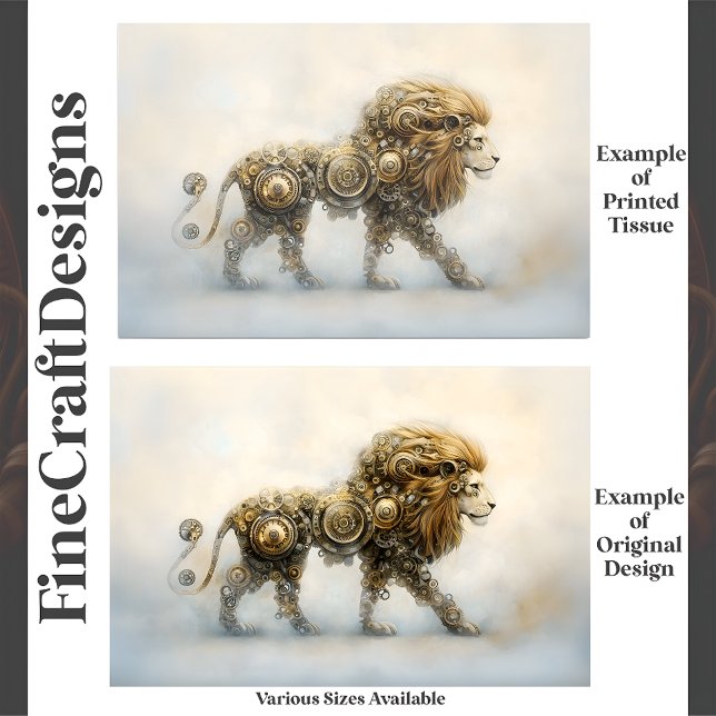 Mettalic Steampunk Lion Wheels Cogs E8R Decoupage Tissue Paper (Creator Uploaded)