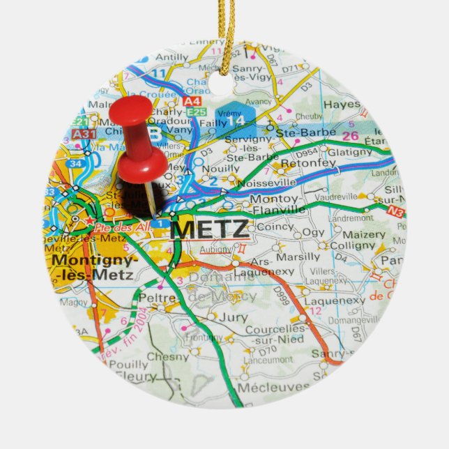 Metz, France Ceramic Tree Decoration (Front)