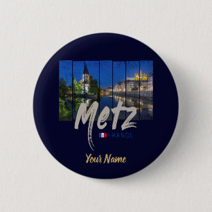 Metz Grand Est France at Night vintage Souvenir 6 Cm Round Badge