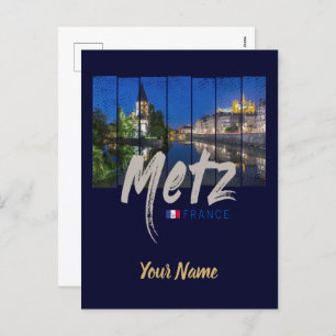 Metz Grand Est France at Night vintage Souvenir Holiday Postcard