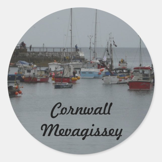 Mevagissey Harbor Classic Round Sticker (Front)