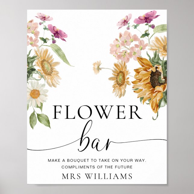 Mews Sunflower Fall Floral Flower Bar Sign (Front)