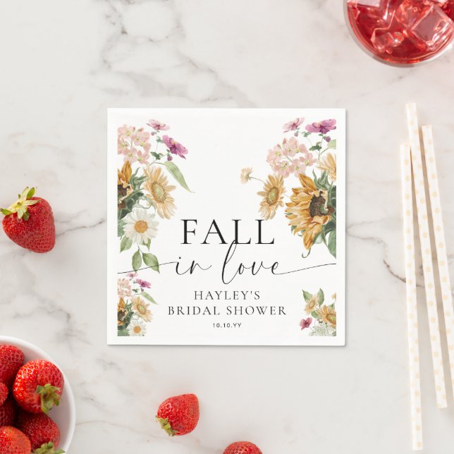 Mews Sunflower Fall In Love Autumn Bridal Shower Napkin (Insitu)