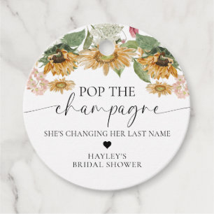 Mews Sunflower Pop the Champagne Bridal Shower Favour Tags