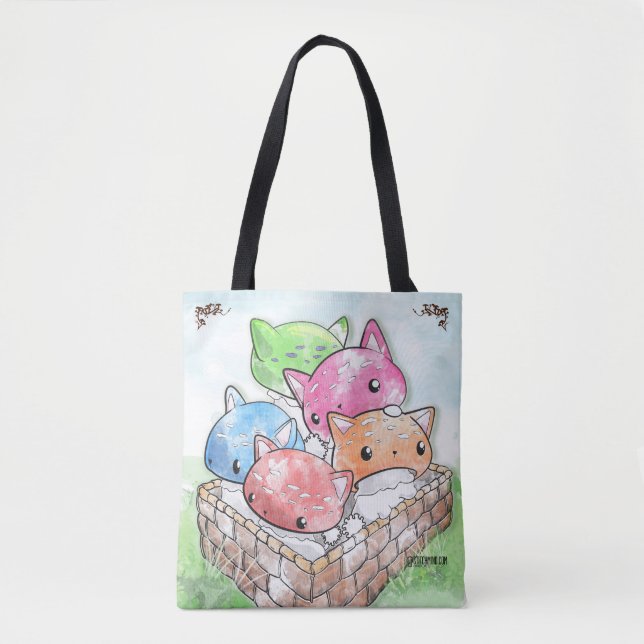 Mewshroom Cat Kitty Mushroom Cute Kawaii basket Tote Bag (Front)