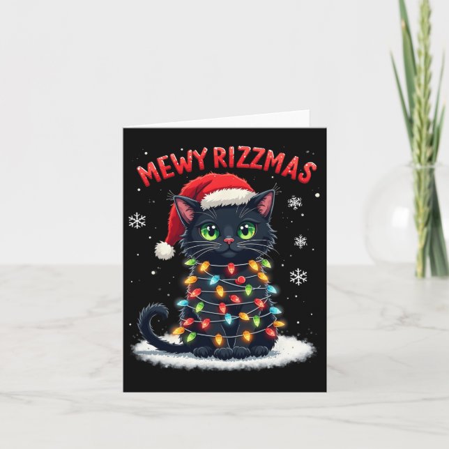 Mewy Rizzmas Funny Santa Cat Mewing Joke Rizz Xmas Card (Front)