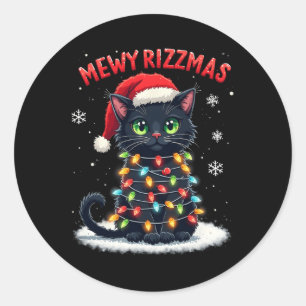 Mewy Rizzmas Funny Santa Cat Mewing Joke Rizz Xmas Classic Round Sticker