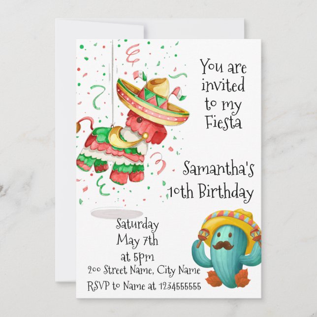 Mexian Pinata Fiesta Happy Birthday Invitation (Front)