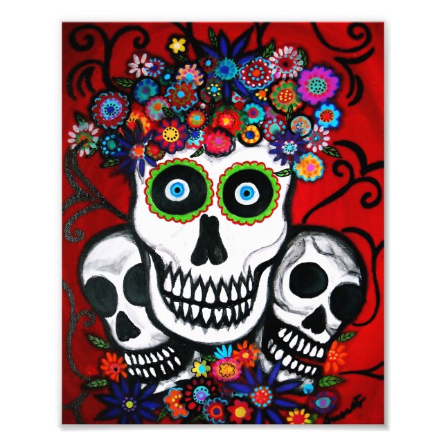 Mexican 3 Skulls Day of the Dead Painting Photo Print (Front)