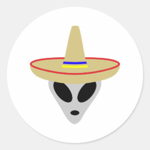 mexican alien sombrero classic round sticker