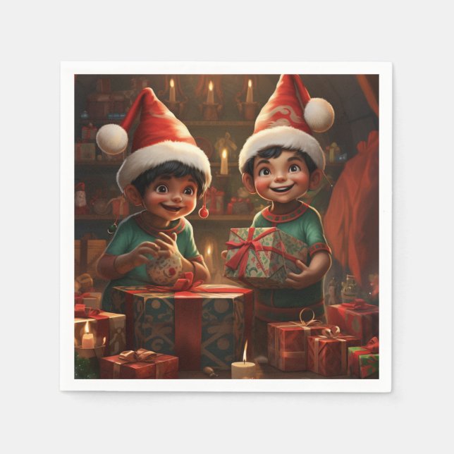 Mexican Amercan Christmas Elfs  Napkin (Front)