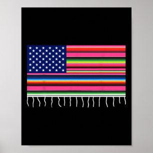 Mexican American Flag Usa Serape Cinco De Mayo Par Poster