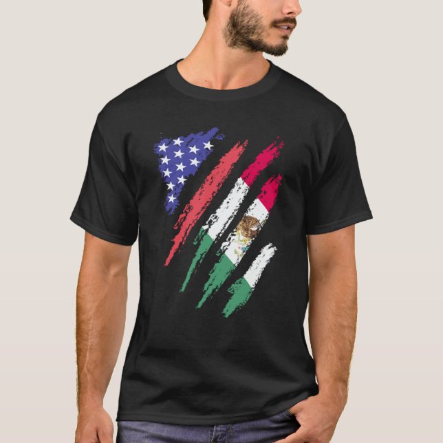 Mexican American Patriot Grown Heart Flag Stripes T-Shirt (Front)