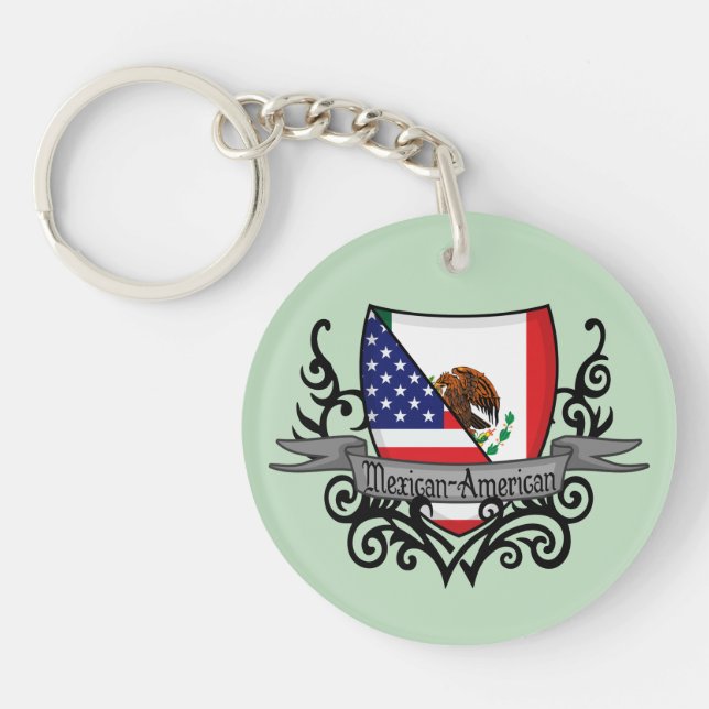 Mexican-American Shield Flag Key Ring (Front)
