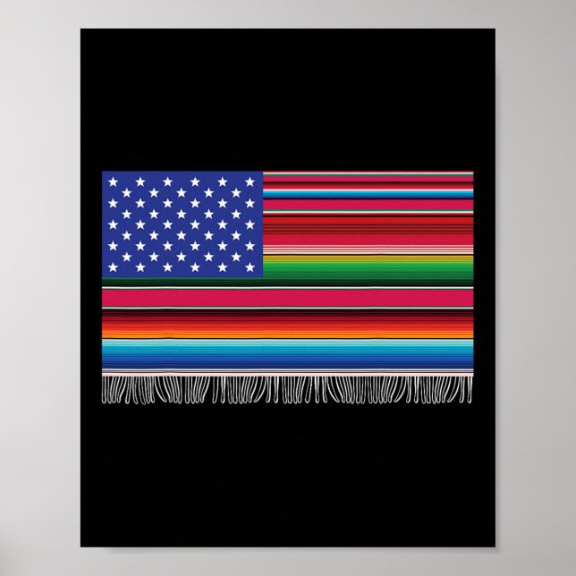 Mexican American Usa Flag Serape Cinco De Mayo For Poster (Front)