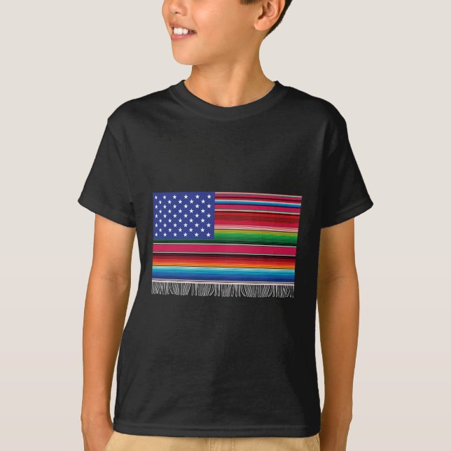 Mexican American Usa Flag Serape Cinco De Mayo For T-Shirt (Front)