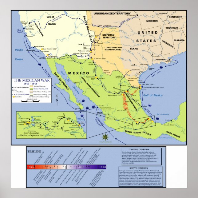 Mexican-American War Overview Map Poster (Front)
