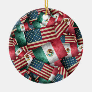Mexican and American Flags Ceramic Tree Decoration