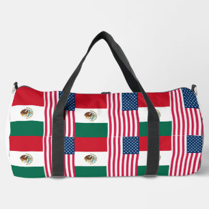Mexican and American Flags Side by Side Duffle Bag