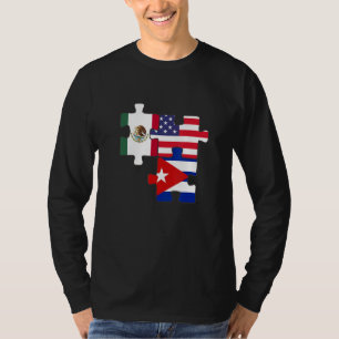 Mexican And Cuban Roots Plus Usa Flag T-Shirt