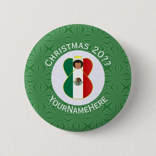Mexican Angel Christmas Flag Personalised  6 Cm Round Badge (Front)