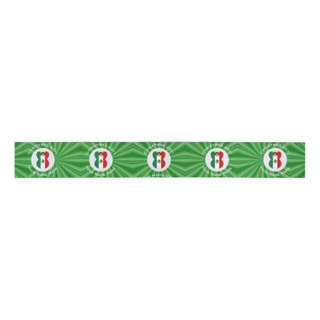 Mexican Angel Christmas Flag Personalised Grosgrain Ribbon (Front)