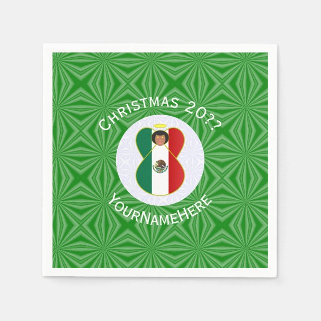 Mexican Angel Christmas Flag Personalised Paper Napkin (Front)