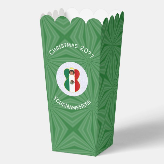 Mexican Angel Christmas Flag Personalised Popcorn Favour Box (Front)