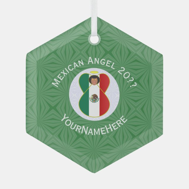 Mexican Angel Christmas Flag Personalized  Glass Tree Decoration (Front)