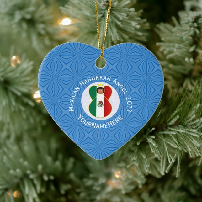 Mexican Angel Hanukkah Flag Personalised  Ceramic Tree Decoration (Tree)