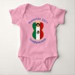 Mexican Angel Hanukkah Flag Personalised Girl Baby Bodysuit<br><div class="desc">Short sleeve girl baby bodysuit for Hanukkah shows an angel dressed in the Mexican flag. Above,  in blue letters,  add a holiday or occasion and a year in blue letters. Below,  also in blue letters,  is a place for a name. Great for holiday gift.</div>