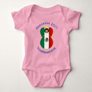 Mexican Angel Hanukkah Flag Personalised Girl Baby Bodysuit