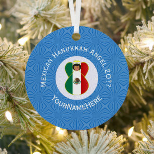 Mexican Angel Hanukkah Flag Personalised  Metal Tree Decoration