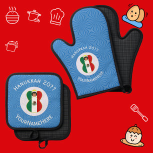 Mexican Angel Hanukkah Flag Personalised Oven Mitt & Pot Holder Set