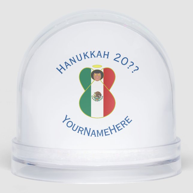 Mexican Angel Hanukkah Flag Personalised Snowglobe (Front)