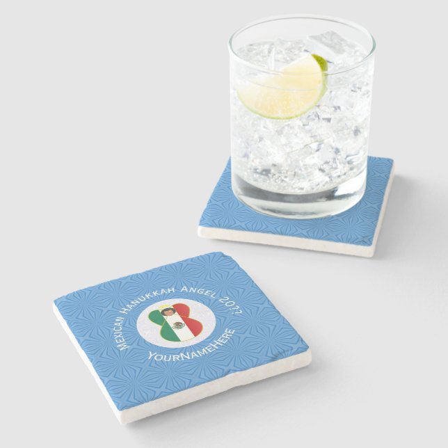 Mexican Angel Hanukkah Flag Personalised  Stone Coaster (Side)