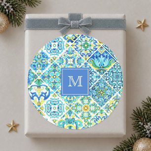 Mexican aqua mint Sicilian Mediterranean tiles Classic Round Sticker