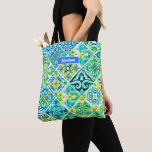 Mexican aqua mint Sicilian Mediterranean tiles Tote Bag