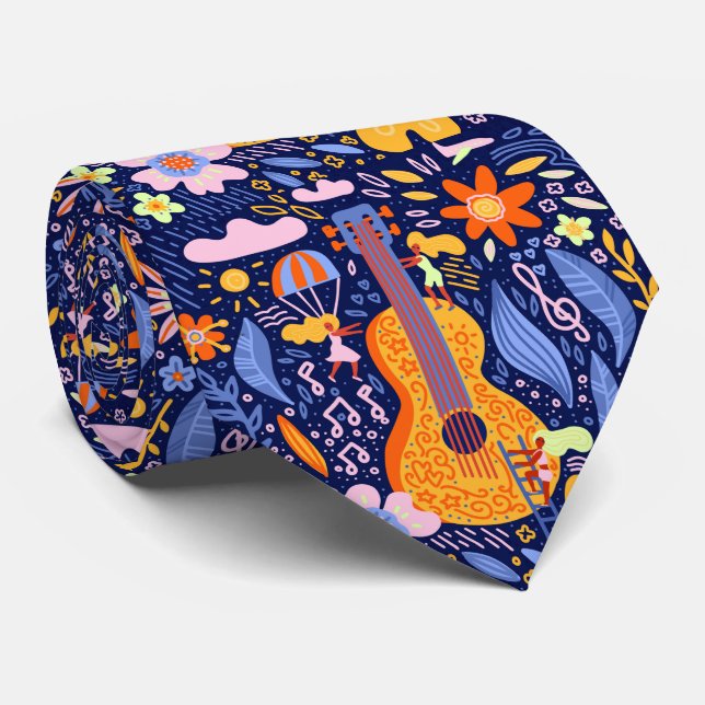 Mexican Art Guitar Pattern Men's Tie (Rolled)