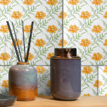 Mexican Aster Sulphur cosmos orange white art Tile<br><div class="desc">Beautiful simple Mexican Aster Sulphur cosmos surface pattern burnt orange flower botanical repeat design tile. Unique hand painted watercolor art flower and leaves design by Sarah Trett for www.mylittleeden.com</div>