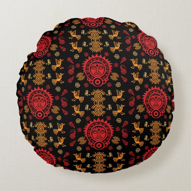 Mexican Aztec Art Home Decor Round Cushion (Front)