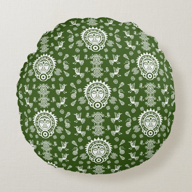 Mexican Aztec Art Home Decor Round Cushion (Front)